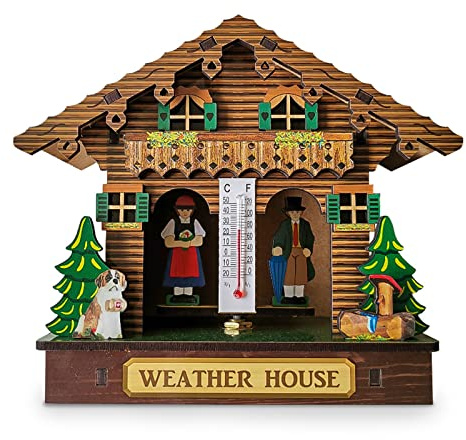 oiakus Weatherhouse, Thermometer Hygrometer Weather Stations, Forest Weather House with Man and Woman Wood Chalet Barometer, Decoration Wall Tie Ornaments
