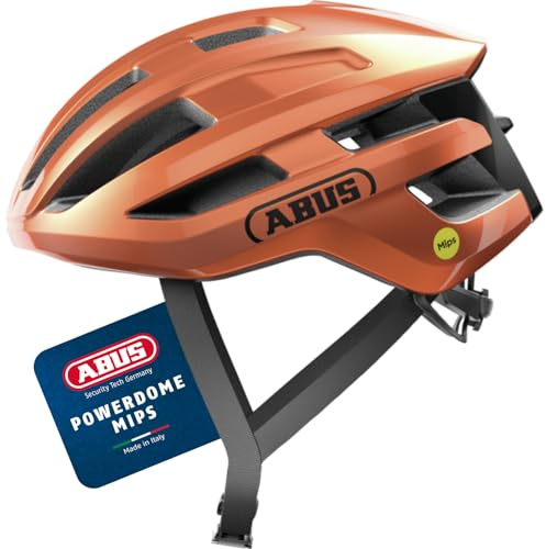 ABUS Rennradhelm PowerDome MIPS - leichter Fahrradhelm mit cleverem Belüftungssystem und Aufprallschutz - Made in Italy - für Damen und Herren - Orange, Größe M