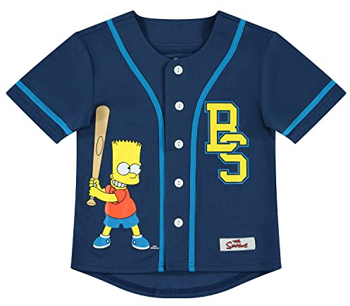 The Simpsons Camiseta de béisbol para niños, Homer, Bart, Lisa de malla con botones, camiseta de béisbol de malla, Azul marino, 8