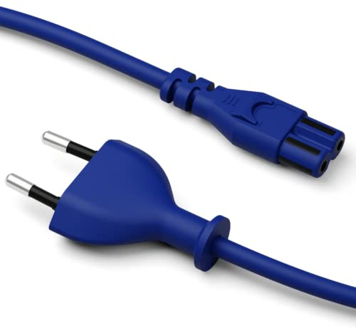 Pedestal Power Cable 7,5m (Blau) | Stromkabel 2 Polig - TV Kabel Kompatibel mit PlayStation und Xbox | Euro Netzkabel für Kaltgeräte | Kaltgerätekabel Fernsehkabel mit Euro Stecker (Euro 8)