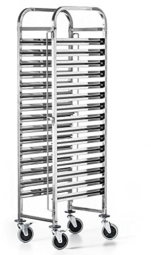 Forgast Carello Portavassoi, Carrello di Servizio Con Ruote in Acciaio Inox, per 15 Vassoi GN 1/1, Dimensioni 38x55x173 cm, Carrello da Cucina, Per Ristorante, Hotel, Scuola