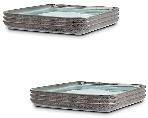 Peill+Putzler Germany 6er-Set Speiseteller in grün aus Steinzeug, eckige Teller 25x25cm für 6 Personen, spülmaschinenfest & mikrowellengeeignet, jedes Teil ein Unikat