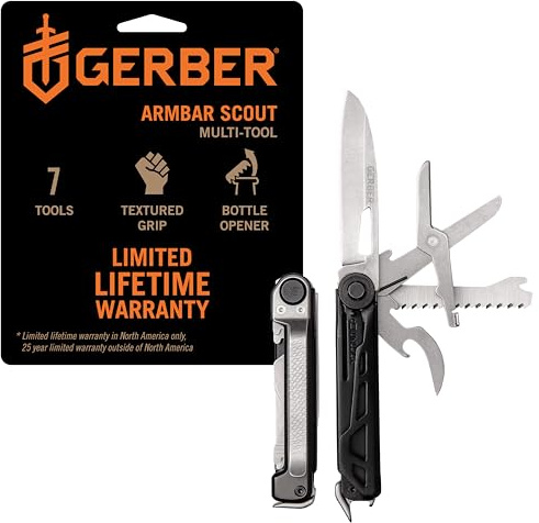 Gerber Gear Armbar Scout 7-in-1 Multi-tool - 2.5 Plain Edge Blade, Hammer, Scissor, Saw - EDC Gear and Equipment - Onyx
