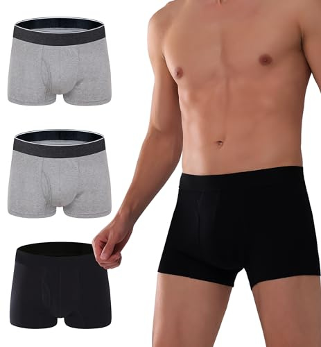 AIRCUTE Herren-Unterhose für Urin-Inkontinenz, mit Öffnung vorne, saugfähig, auslaufsicher, für Auslaufen, 60 ml, 3 Stück