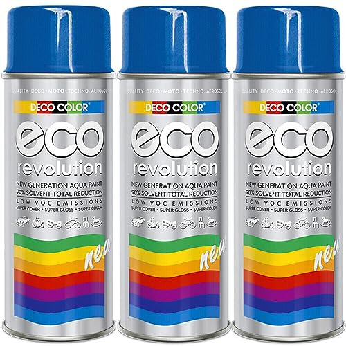 3er Sparpack Deco Color ECO Lackspray glänzend oder matt 400ml nach RAL freie Farbauswahl (3 Dosen ECO RAL 5015 Himmelblau Glanz)