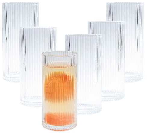 Eden & Willow Striped Highball Glasses | Durable and Stylish, Tumblers for Cocktails, Hot and Cold Drinks (Set of 6, 350ml)