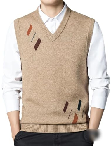 Chaleco sin mangas de punto para hombre de otoño invierno, chaleco de negocios, cuello en V, suéter sin mangas, caqui, XXL