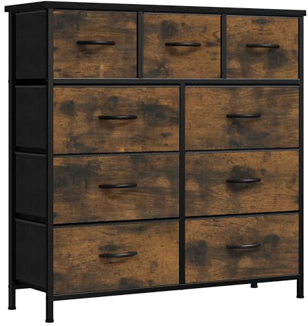 YITAHOME Cajonera de Tela, Cómoda de Tela, Unidad de Almacenamiento de Tela, con 9 cajones Extraíbles, Cómoda de para Sala de Estar, Dormitorio, habitación Infantil, marrón rústico