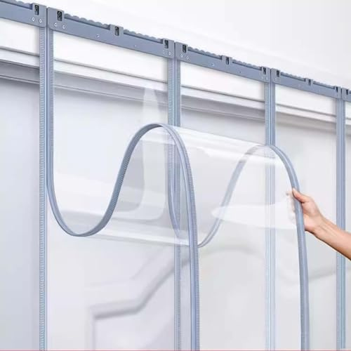 POCHY Magnetvorhang Wetterfester Thermo Türvorhang Selbstschließende Magnetische PVC Vorhang Kunststoff-Vorhangstreifen, Maßgeschneidert (Color : Gray, Size : 0.5x2.3m/1.64x7.54ft)