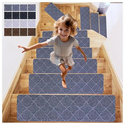Anti-Rutsch Stufenmatten Innen, Waschbar Treppenstufen Matten Antirutschmatte, 76 x 20,3 cm Treppen Teppichstufen für Kinder Ältere und Hunde,A-10Pcs