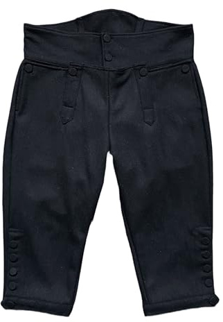 Mens Colonial Knee Wool Breeches 18th Century Pants Fall Front Style (L, Black)