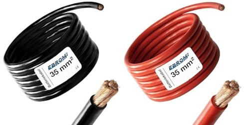 EBROM - 10 Meter Batteriekabel - rot und schwarz - Pluskabel und Massekabel - 35mm2 | 35 mm² | 35 mm2 - Vollkupfer 99,9% OFC Kupfer Stromkabel - Ihre Länge: je 10 Meter