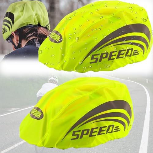 Mikqky 2 Pezzi Copertura Antipioggia per Casco da Bicicletta Riflettente, Copertura Antipioggia Universale per Casco, Copertura Riflettente per Casco da Ciclismo, Copricasco Impermeabile(Verde)(80cm)