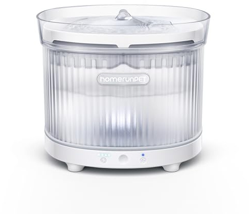 Homerunpet Katzenbrunnen Kabellos leiser mit Bewegungsmelder&7800mAh Akku | 2L BPA-freier Trinkbrunnen für Katze 20 dB Ultraleiser mit 7800mAh Batterie für 30 Tage, Bewegungsmelder und Smart LED, Weiß