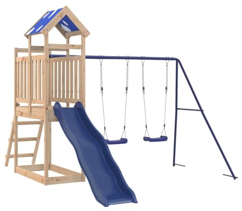 vidaXL Spielturm, Klettergerüst mit Rutsche Schaukeln Leiter, Kinder Kletterturm Spiel-Zubehör für Garten, Holz Spielplatz Spielhaus, Massivholz Kiefer