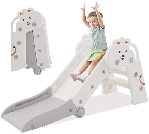 Yosamy Rutsche für Kinder Faltbar Mit Armlehnen - Baby Slide, Kinderrutsche, Small Slide, Indoor/Outdoor, Platzsparend, Grau