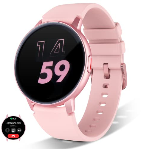 Smart Watch for Women Men(Answer/Dial Calls), 1.3 Round Face Watches Always-on Display Smartwatch for Android and iOS Phones, IP68 Waterproof Fitness Tracker with Ai Voice, Heart Rate, Sleep (Pink)