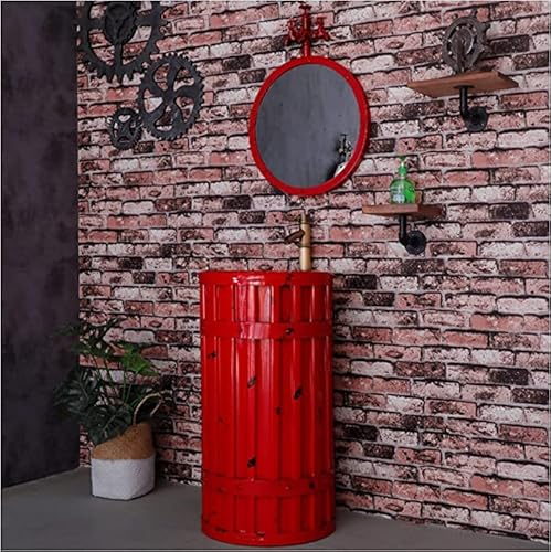 Freistehendes Waschbecken, Badezimmer-Waschkommode und Waschbecken, bodenstehend, glänzend, Vollsockel, Waschbeckenunterschrank, 45,7 x 45,7 x 86,9 cm, schwarz, ohne Spiegel