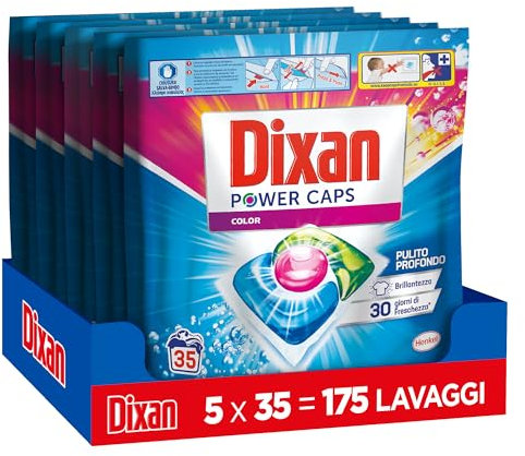 Dixan Power Caps Color, Detersivo Lavatrice in Capsule, 5 Confezioni da 35 PZ