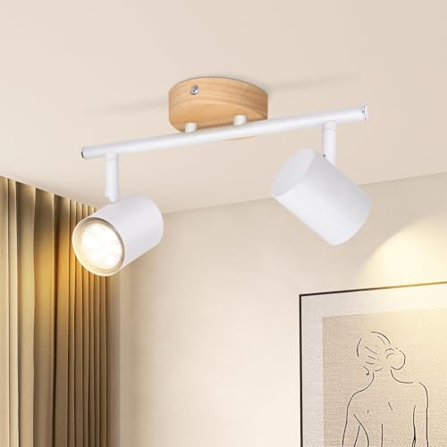 Deboola LED soffitto 2 fiamme - lampada da soffitto vintage in legno, spot girevole GU10, proiettore parete per corridoio, salotto, camera, cucina, soggiorno, senza lampadine
