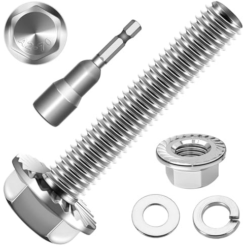 Dayalo 10 Stück Flanschschrauben M10 x 35 mm, Edelstahl A2 mit Muttern | Mit Sperrverzahnung, 10 gezahnten Flanschmuttern, 10 Unterlegscheiben, 10 Federringen und Steckschlüssel; Vollgewinde