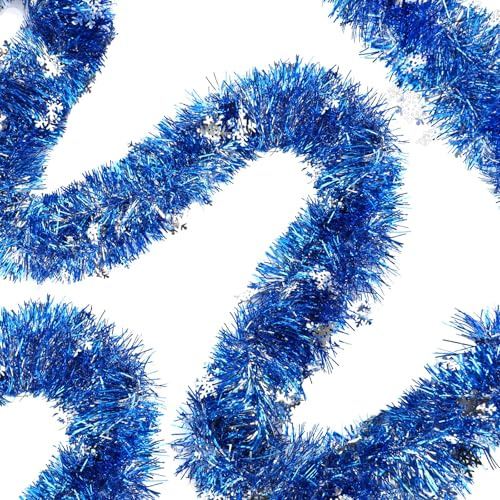 MARFOREVER Weihnachtsgirlande, 3 Stück Blau Lametta Weihnachtsbaum Girlande mit Schneeflocken Glitzer Weihnachten Lametta Girlande für Outdoor Weihnachten Feiertage Party Hochzeit Winter