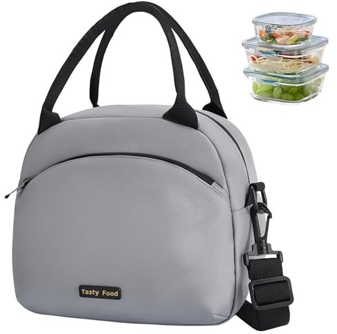 volumoon Bolsas de Almuerzo, Bolsa Termica Porta Alimentos, Bolsa de Almuerzo Portátil con Correas, Impermeable Comida Bolsas de Almuerzo para Bolsas de Refrigerios, Picnic, Escuela, Trabajo (Gris)