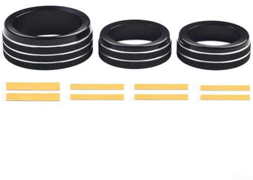 HEBEOT 3 x Schalterknöpfe, Aluminiumlegierung, Knauf-Ring-Abdeckung, Lautstärkeregler, Ringabdeckung für Jeep für Grand für Cherokee 2014–2021, 4,3 x 1,7 cm
