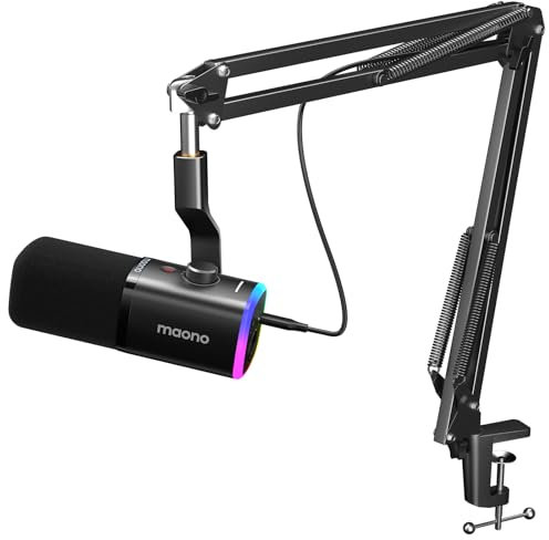 MAONO XLR-USB Streaming Mikrofon mit Arm: Dynamisches Mikrofon mit Software, Stummschalttaste, Gain-Regler, für Podcast, PC Gaming, Aufnahme, YouTube-Inhaltserstellung, Chat, PS4-5 Mac Mixer (PD100XS)