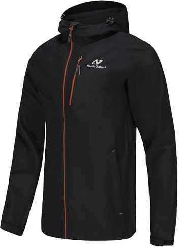 NORDIC OUTLAND Mens Lightweight Hooded Waterproof Rain Jacket Breathable Raincoat Shell for Outdoor Mountain Hiking (UK, Alpha, S, Regular, Regular, Black)