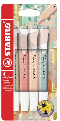 STABILO highlighter swing cool NatureCOLORS – 4-pack – lergrön, siena, beige, grön jord