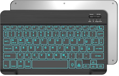 Occtingkind Kabellose Bluetooth Tastatur 10 Zoll mit 7-Farben-Beleuchtung für iPad & Android, Deutsches QWERTZ Layout, Ohne Touchpad, Ultraportabel für kleine Tablets wie iPad/Samsung, Schwarz