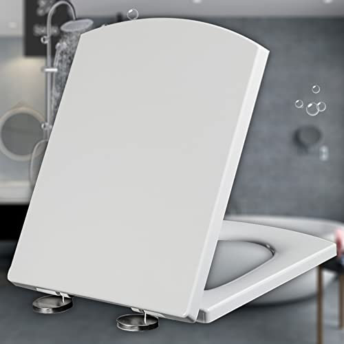 Abattant WC à fermeture douce en forme de carré avec fixation sur le dessus, facile à assembler, pour salle de bain, 39,5 ~ 46,5 x 34,5 cm