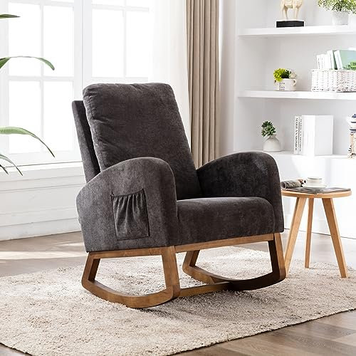 PerGar Schaukelstuhl, Relaxstuhl Schaukelsessel Sessel, Bequemer Sessel mit Seitentasche, Moderner Akzent-Schaukelstuhl, Gepolsterter, Relaxsessel für Wohnzimmer, Schlafzimmer, Hellbraun