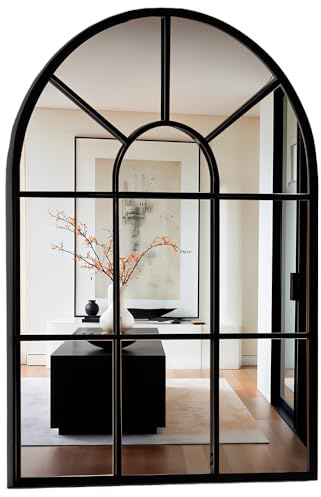 Marctani Espejo Ventana de Metal - Espejo Pared Grande Decoracion para Recibidor, Salon, Comedor, Dormitorio - Espejos Decorativos Industrial de Diseño (Negro 90x60cm)