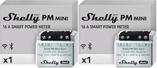 Shelly PM Mini Gen3 - WLAN Smarter Stromzähler, 1 Kanal, 16A, kein Relaisschalter, Leistungsmessung, Echtzeit-Energiezähler, kein Hub Erforderlich, Alexa & Google Home, Hausautomation (Packung mit 2)