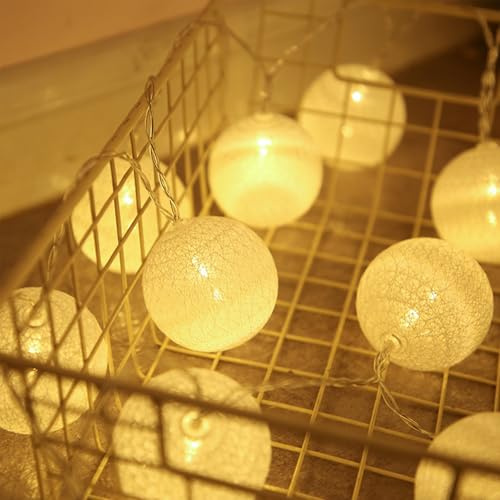 ENLACE Cotton Ball Lichterkette, 1,5M 10 LED Lichterkette Baumwollkugeln Weiß, 6cm Durchmesser Lichterketten Kugeln für Kinderzimmer, Schlafzimmer, Hochzeit, Weihnachten, Party Deko
