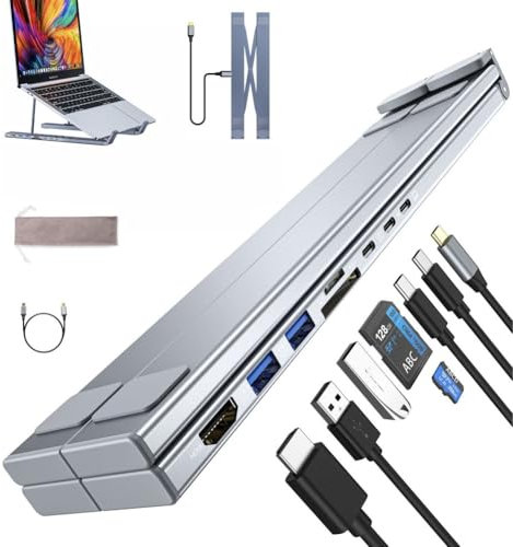 Soporte USB-C 8 en 1 para laptop, soporte de estación de acoplamiento para laptop, hub USB-C, estación de acoplamiento universal con HDMI 4K, 2 USB 3.0, Pd 100w, para oficinas en casa, escritorios