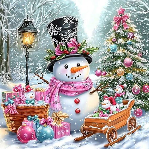 MAXBYE 5D Diamond Painting Art Kit Completo,Pupazzo di Neve Pittura Diamante FAI DA TE, Albero di Natale Pittura Diamante Strass Ricamo a Punto Croce Painting per Decorazioni Casa 30x40cm