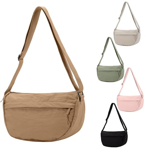 InfiniZer Mezzaluna Borsa Crossbody Borse per le Donne Alla Moda Piccolo Nylon Fanny Pack Sling Hobo Bag Morbido Casual, cachi, Contemporaneo