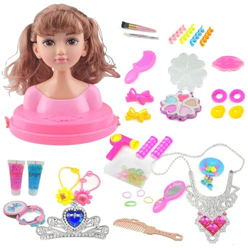 Cabeza de muñeca para peinar el cabello de niños, 1 juego de cabeza de muñeca para peinar el cabello y maquillar para niñas Accesorios de maquillaje realistas coloridos para niñas, Estilo 1, para