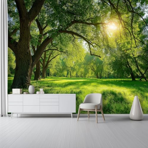 Vlies Fototapete Natur, 250 x 175 cm 3D Art Effekt Wandbild Tapeten mit Wald Wiese Bäume Muster - Moderne Poster Wanddeko fürr Kinderzimmer Wohnzimmer Schlafzimmer Büro TV Hintergrund Flu