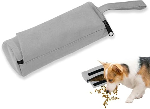 LIUZHUJ Futterdummy Perros Bolsa de Comida portátil para Perros, Bolsa de Comida Gris para Perros, Bolsa de golosinas para Perros con Cremallera para Entrenamiento e interacción