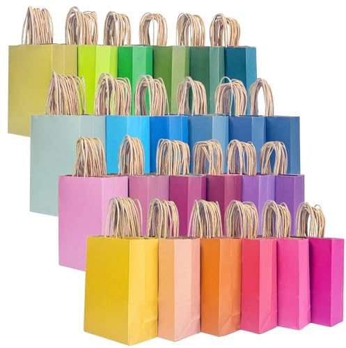 Gcardist Paquete de 24 bolsas de regalo de papel con asas, coloridas, 24 colores lisos (8,3 x 6 x 3,15 pulgadas, 15 x 8 x 21 cm, tamaño pequeño)