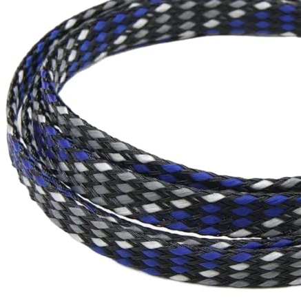 Kabelschlauch 1/5/20/50M Erweiterte Geflechthülle PP-Baumwollgarn 4 8 12mm Weichdrahtwicklung Isolierter Kabelschutz Leitungsbaum Kabelmantel(Blue White Grey,8mm,5 Meters)
