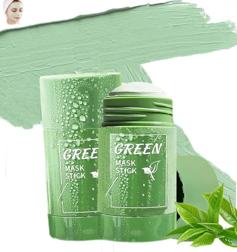 2 Piezas de 40g Mascarilla Arcilla Verde, Quita Puntos Negros Mascarilla en Stick de Té Verde para Piel Mixta y Grasa, Limpia Sebo y Poros, Aplicación Directa sin Ensuciar las Manos