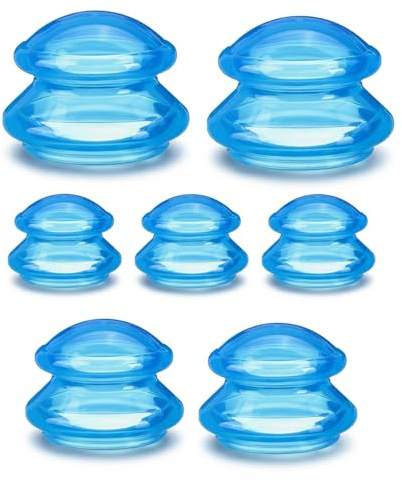TOATELU Coppette in silicone, 7 coppette in silicone, anti-cellulite, in vetro flessibile, 3 diverse dimensioni, allevia il dolore e le articolazioni, per tutto il corpo, blu