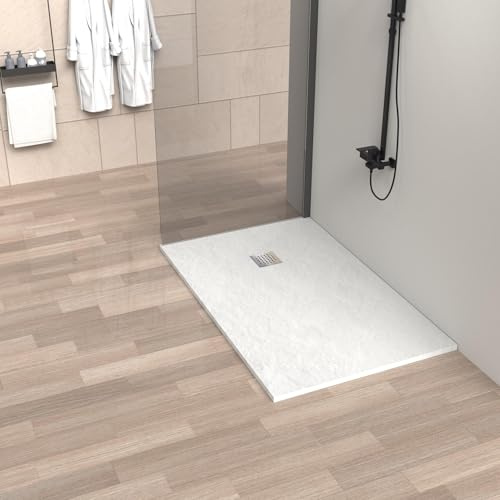 Plato de Ducha de Resina 80 x 170 Extraplano Ultraresistente – Textura Pizarra Antideslizante – Color Blanco RAL 9003 – Carga Mineral y Gel Coat – HOGAKIS