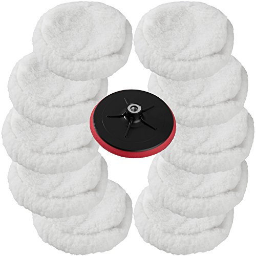 tectake 10 Discos de Lana para pulidora máquina de pulir + Plato 180mm con Velcro