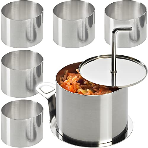 Lurch Germany Stainless Steel Food Rings with Pusher and Lifter | Cake or Cooking Ring | Round Dessert Mold Ø 2.9 inches / 7.5 cm - Set of 6 Round Forms